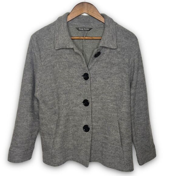 Jane Ashley Gray Wool Blend Button Front Cardigan Sweater‎ Medium - Picture 1 of 13